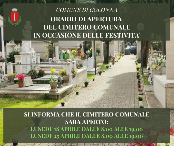 Apertura Cimitero Comunale - Festività aprile
